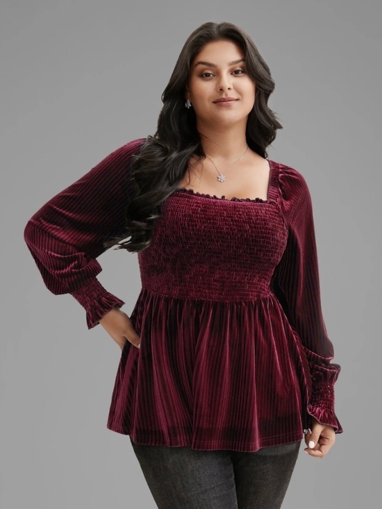 BloomChic Tops - BLOOMCHIC Red Velvet Smocked Top